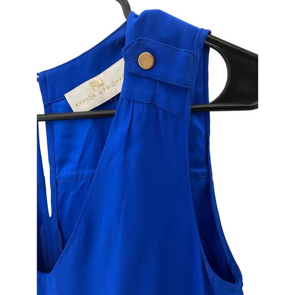 Amanda Uprichard Silk Royal Blue Preppy Cruise Vacation Bold Michaela Romper - Picture 7 of 8